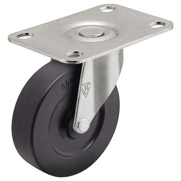 4" X 15/16" Non-Marking Rubber Soft Swivel Caster, No Brake, Loads Up To 125 lb