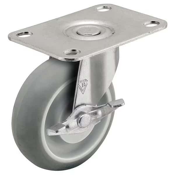 5" X 15/16" Non-Marking Monotech (Donut) Swivel Caster, Tread Lock Brake, Loads Up To 160 lb
