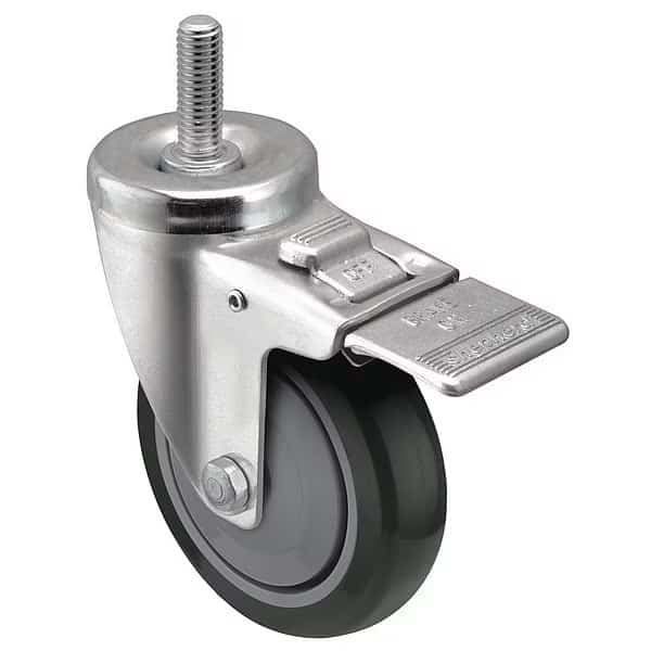 3" X 1-1/4" Non-Marking Polyurethane Swivel Caster, Top Lock Brake, Loads Up To 250 lb