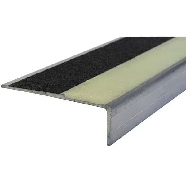 Stair Nosing Extruded Aluminum Black/Glow-in-the-Dark, 42 in W x 1/8 in Thick