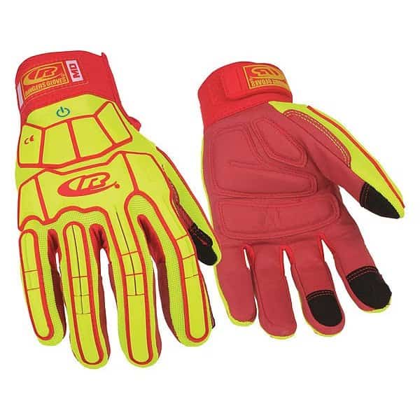 Mechanics Gloves, Hook-and-Loop, Yellow, 8, 1 PR