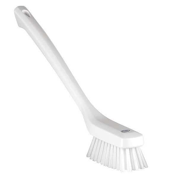 1 73/100 in W Scrub Brush, Stiff, 12 in L Handle, 4 33/100 in L Brush, White, Plastic