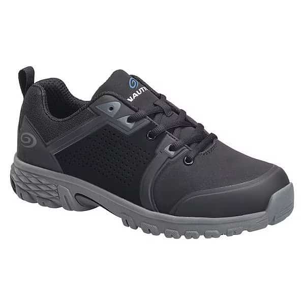 Men's Athletic Shoe, Alloy Toe, Leather, Microfiber Upper, EVA Outsole, Lace Up, Black, 7 1/2 M