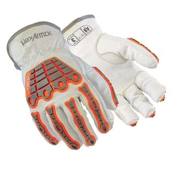 Leather Drivers Gloves, Shirred Slip-On Cuff, Keystone Thumb, White / White/Orange, 3XL, 1 PR