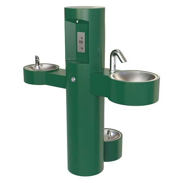Freestanding Mount, Green, Two-Level Fountain, Bottle Filler, Hand Wash Basin