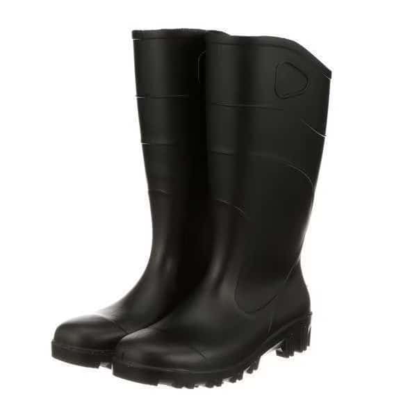 Unisex Rubber Boots, Plain Toe, 15 in Height, Black, 12