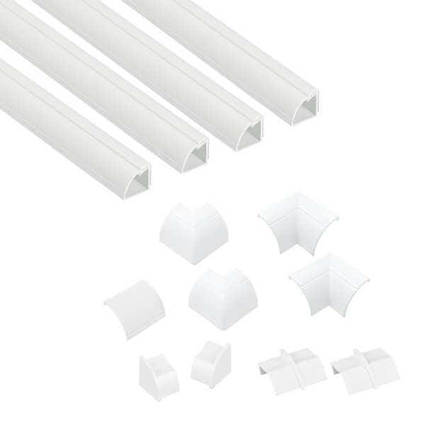 Hinge and Click Lock, Quarter Round Series, 4 Channel, 7/8 in W, 7/8 in H, 60 in L, White