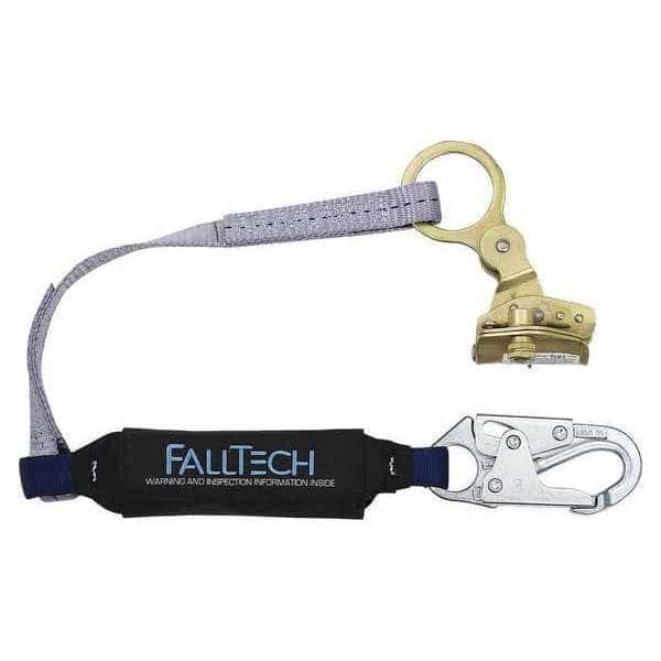 Shock-Absorbing Lanyard, 310 lb, Black, Blue, , Rope Adjuster, Snap Hook