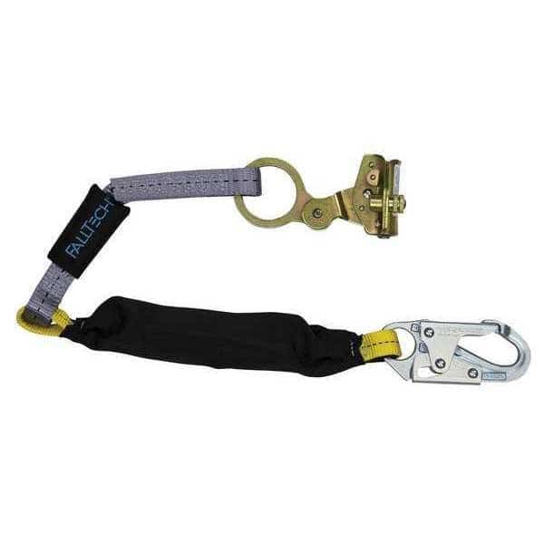 Shock-Absorbing Lanyard, 310 lb, Black, Blue, , Rope Adjuster, Snap Hook