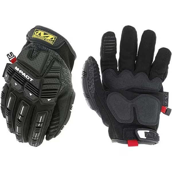 Mechanics Gloves, Synthetic Leather Back, Hook-and-Loop, Black/Gray