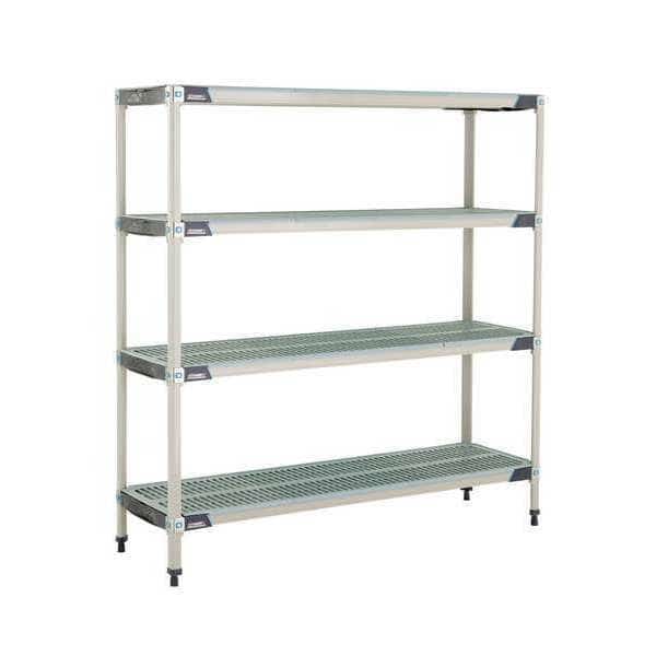 Plastic Industrial Shelving, 60 in D, 18 in W, 62 in H, 4 Shelves, Blue/Taupe