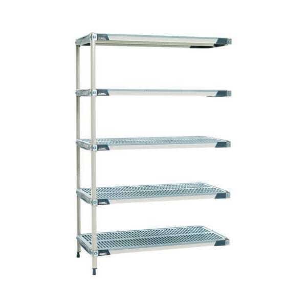 Plastic Industrial Shelving, 24 in D, 24 in W, 74 in H, 5 Shelves, Blue/Taupe
