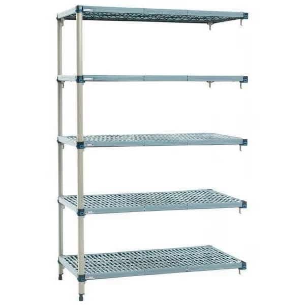 Shelf Plastic Industrial Shelving (5), 36 in D, 18 in W, 74 in H, 5 Shelves, Blue/Taupe