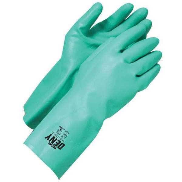 Deny Chemical Resistant Gloves, Nitrile, 13 in L, 15 mil, Green, S, 1 PR