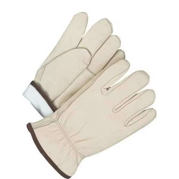 Leather Drivers Gloves, Cowhide Palm, Shirred Slip-On, Beige / Beige, 1 PR