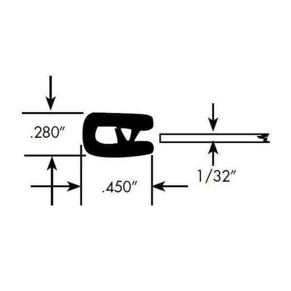 Edge Trim, PVC, 50 ft Length, 1/4 in Overall Width, Style: Edge Trim