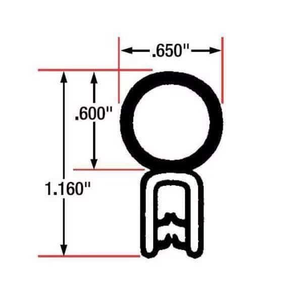 Trim Seal, EPDM, 10 ft Length, 5/8 in Overall Width, Style: Top Bulb