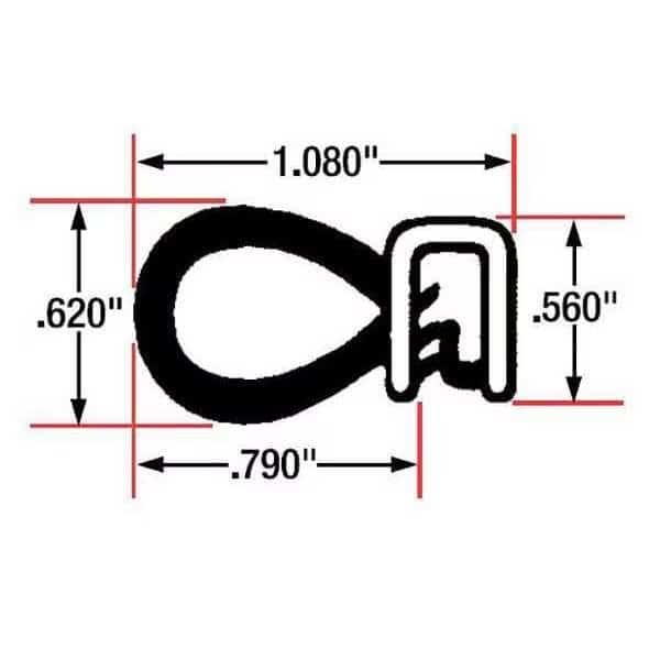 Trim Seal, EPDM, 10 ft Length, 1 1/16 in Overall Width, Style: Side Bulb
