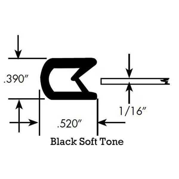 Edge Trim, PVC, 50 ft Length, 3/8 in Overall Width, Style: Edge Trim
