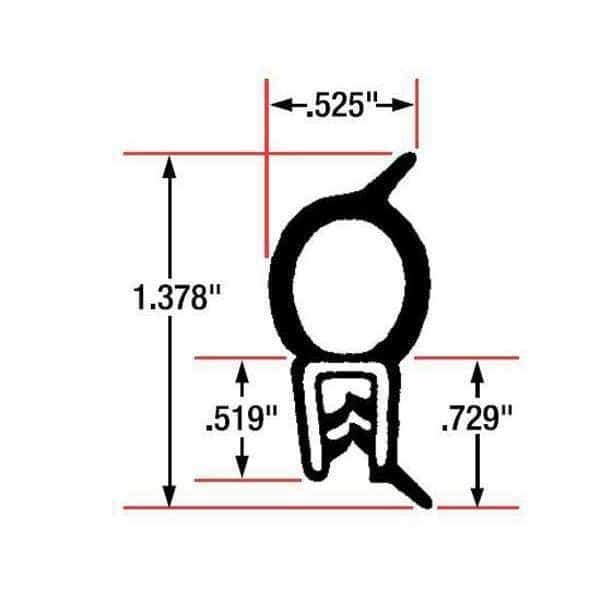 Trim Seal, EPDM, 82 ft Length, 1/2 in Overall Width, Style: Top Bulb
