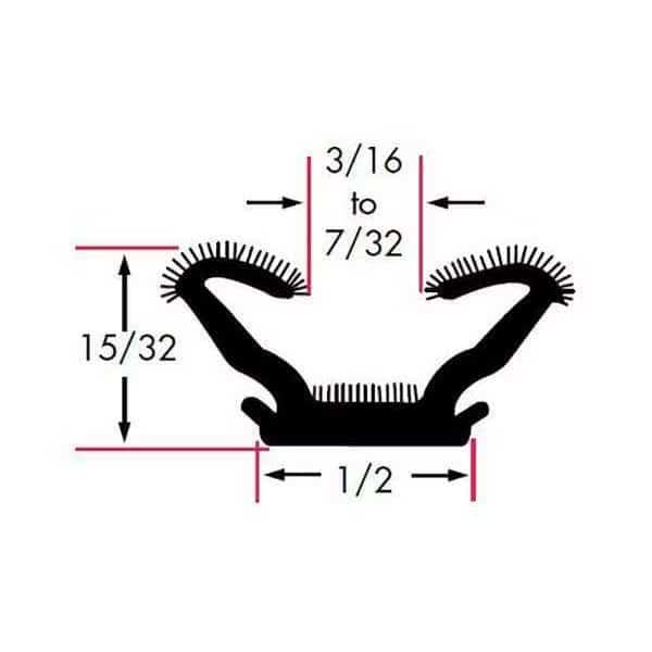 Edge Trim, EPDM, 8 ft Length, 1/2 in Overall Width, Style: Window Channel