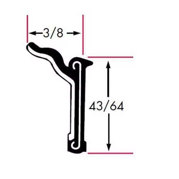Edge Trim, Beltline Without Stainless Steel Bead Rigid Flocked Lining Rubber Covered, 8 ft Length