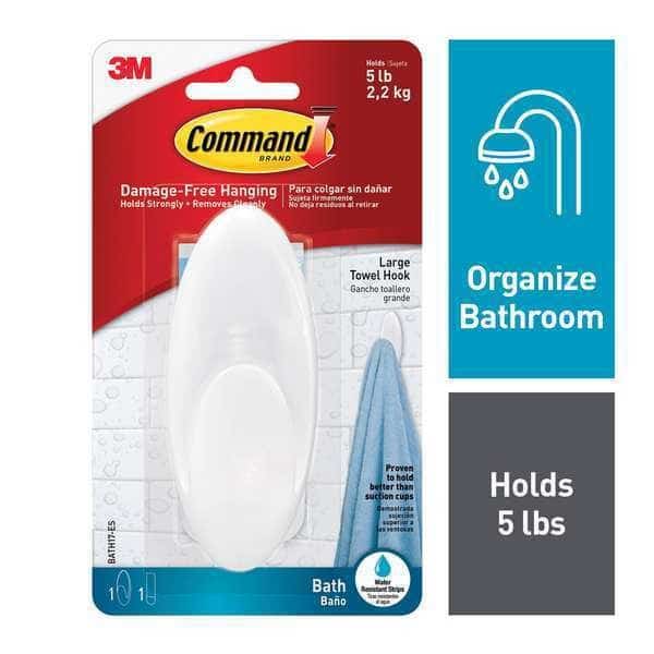 Bath Hook, White, Plastic, 1 1/2 in D