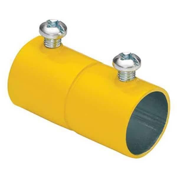 EMT Coupling, 1-1/4 in, Set Screw, Steel, Plain, Yellow