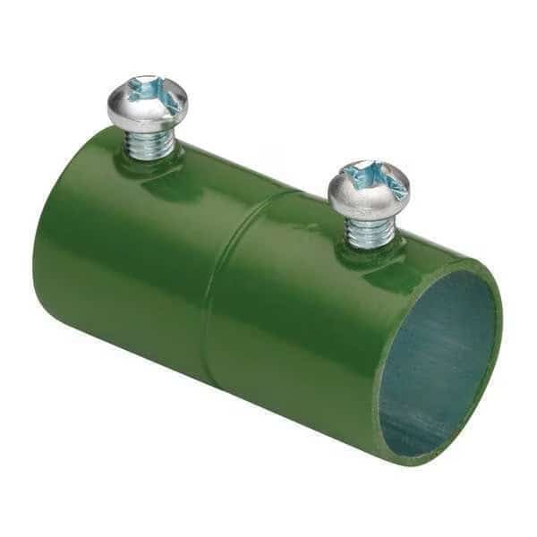 EMT Coupling, 1-1/2 in, Set Screw, Steel, Plain, Green