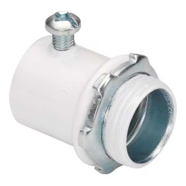 EMT Grounding Connector, 1-1/4 in, Set Screw, Steel, Zinc Plated, White