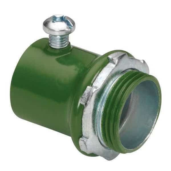 EMT Grounding Connector, 3/4 in, Set Screw, Steel, Painted, Green
