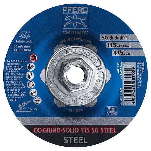 Depressed Center Grinding Wheel, Type 27, 4 1/2 in Dia, 0.125 in Thick, 5/8"-11 Arbor Hole Size