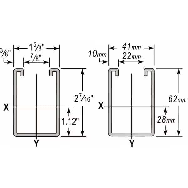 HG Strut, ShortSlots, 1-5/8x2-7/16", 20ft., WESANCO, Mfr# W100SSHG20
