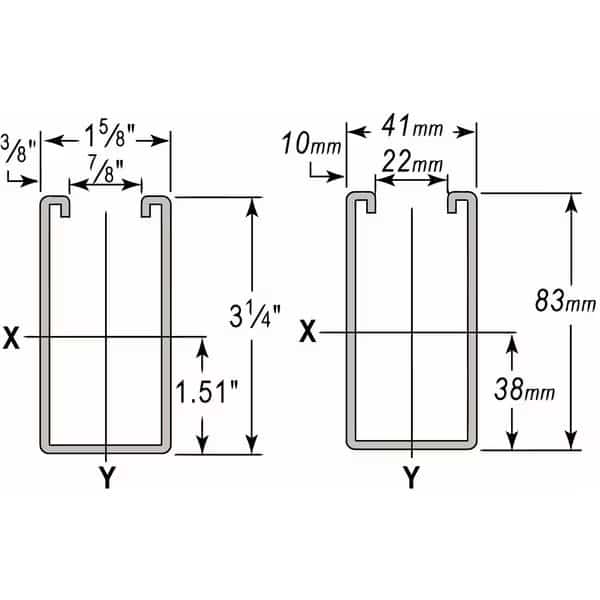 Strut, 304, 1-5/8x3-1/4", 20 ft., WESANCO, Mfr# W150ST30420