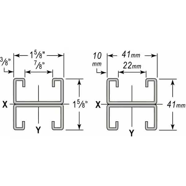 Back to Back Strut, Half Slotted, 1-5/8 in x 1-5/8 in Channel Size