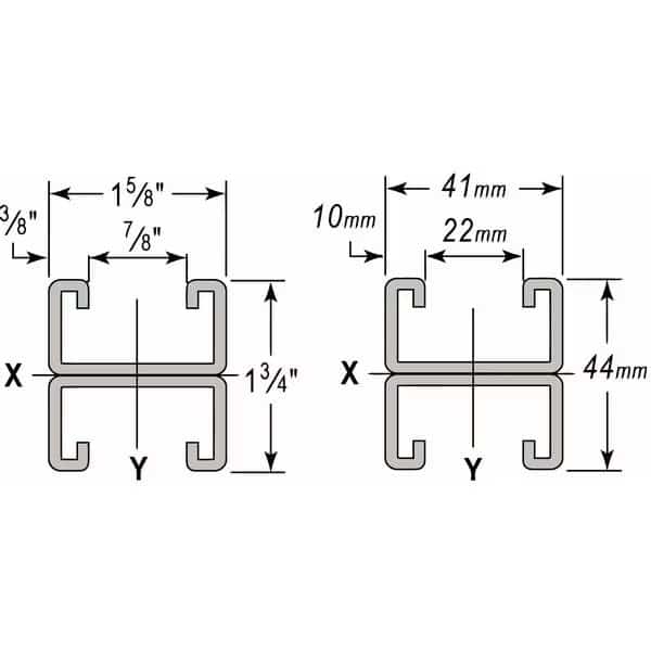 Back to Back Strut, 1-5/8 in x 1-3/4 in Channel Size, 304 Stainless Steel