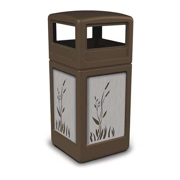 42 gal Trash Can, Brown, Stainless Steel