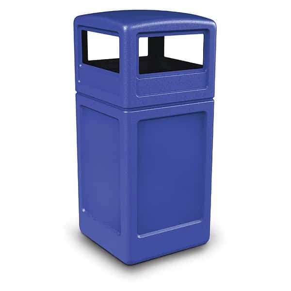 42 gal Square Trash Can, Blue, Dome Lid, Polyethylene
