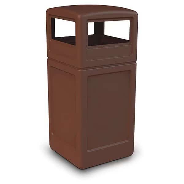 42 gal Square Trash Can, Brown, Dome Lid, Polyethylene