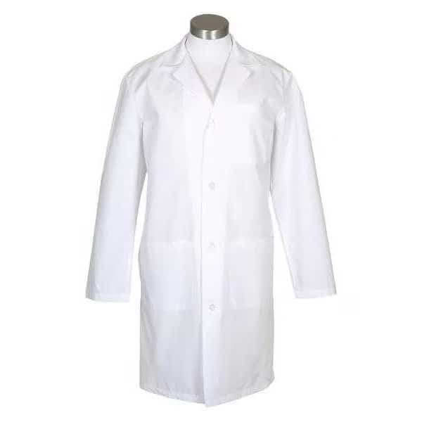 Lab Coat, Male, White, L2, MD, Cotton Poplin/Polyester, 3 Pockets, Button