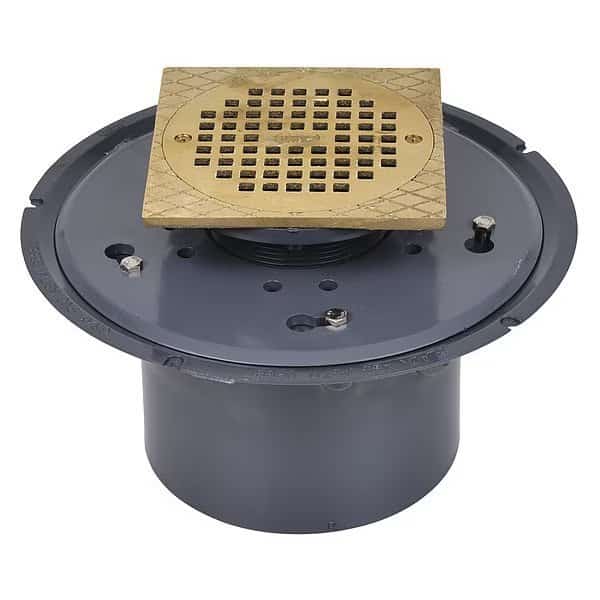 Round with Square Ring Adjustable Drain, PVC, Brass, 6", Pipe