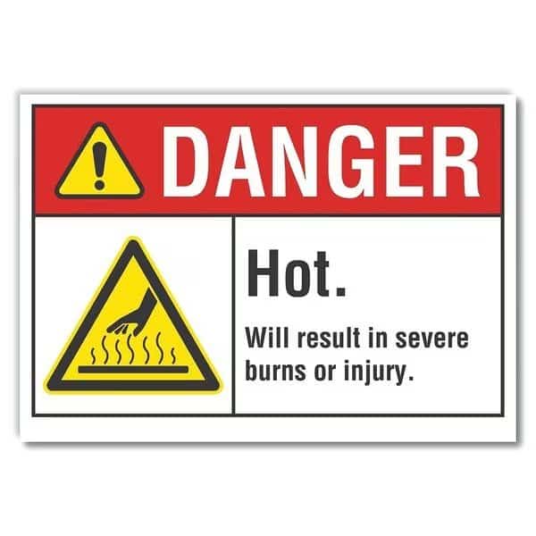Hot Surface Danger Label, 7 in H, 10 in W, Polyester, Vertical Rectangle, English, LCU4-0030-ND_10X7