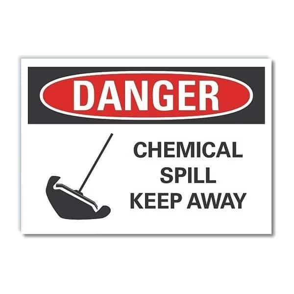 Chemicals Danger Label, 10 in H, 14 in W, Polyester, Horizontal, English, LCU4-0225-ND_14X10