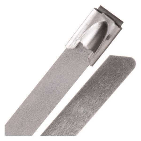 Cable Tie, 14-1/2 in L, Silver, Stainless Steel, 250 lb Strength