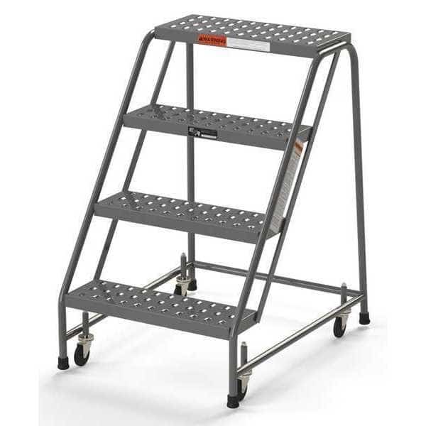 Industrial Rolling Ladder, 4 Steps, 24"W Perforated Tread, No Handrails, 450 lbs. Capacity