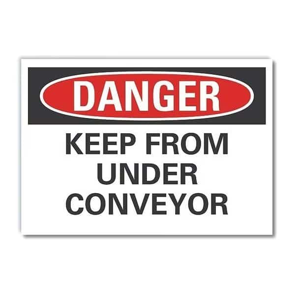 Conveyor Safety Danger Label, 7 in Height, 10 in Width, Polyester, Vertical Rectangle, English