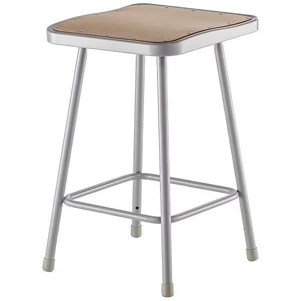 Square Stool, Height Range 24", Masonite Board Gray