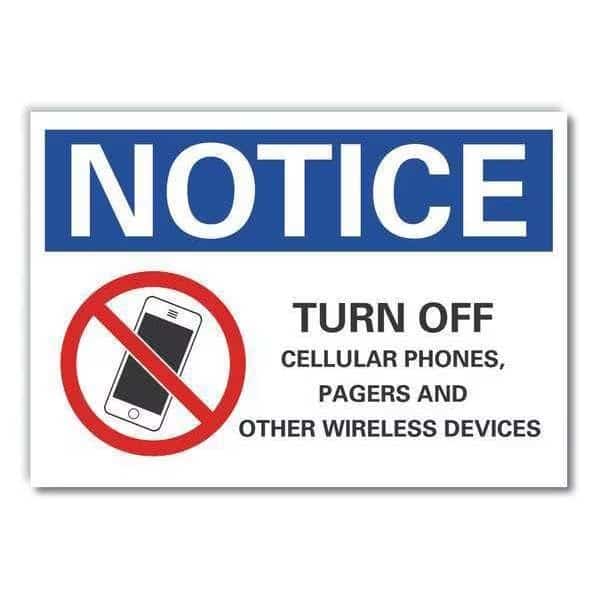 Notice, Turn Off Cellular Phones, Pagers And Other Wireless Devices, 10 in W x 7 in H