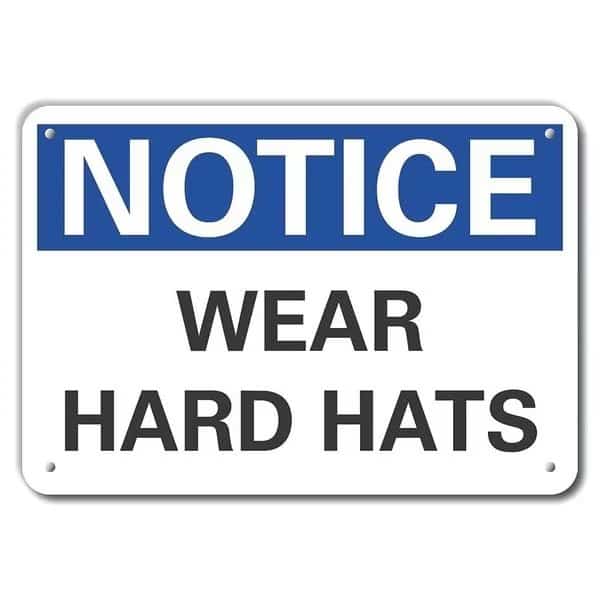Reflective  Hard Hats Notice Sign, 10 in Height, 14 in Width, Aluminum, Horizontal Rectangle
