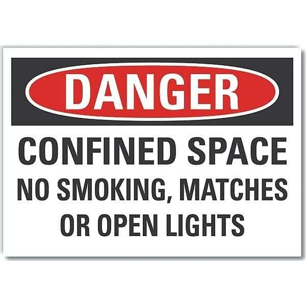 Confined Space Danger Reflective Label, 5 in Height, 7 in Width, Reflective Sheeting, English